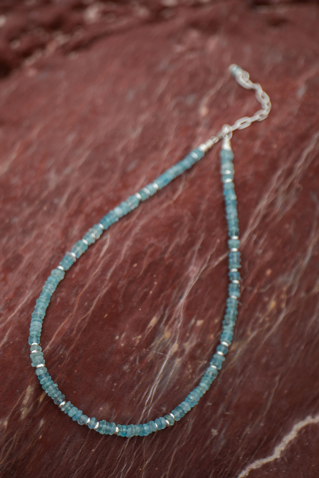 Faceted A Grade Aquamarine Choker Necklace with Thai Hill Tribe Silver Beads