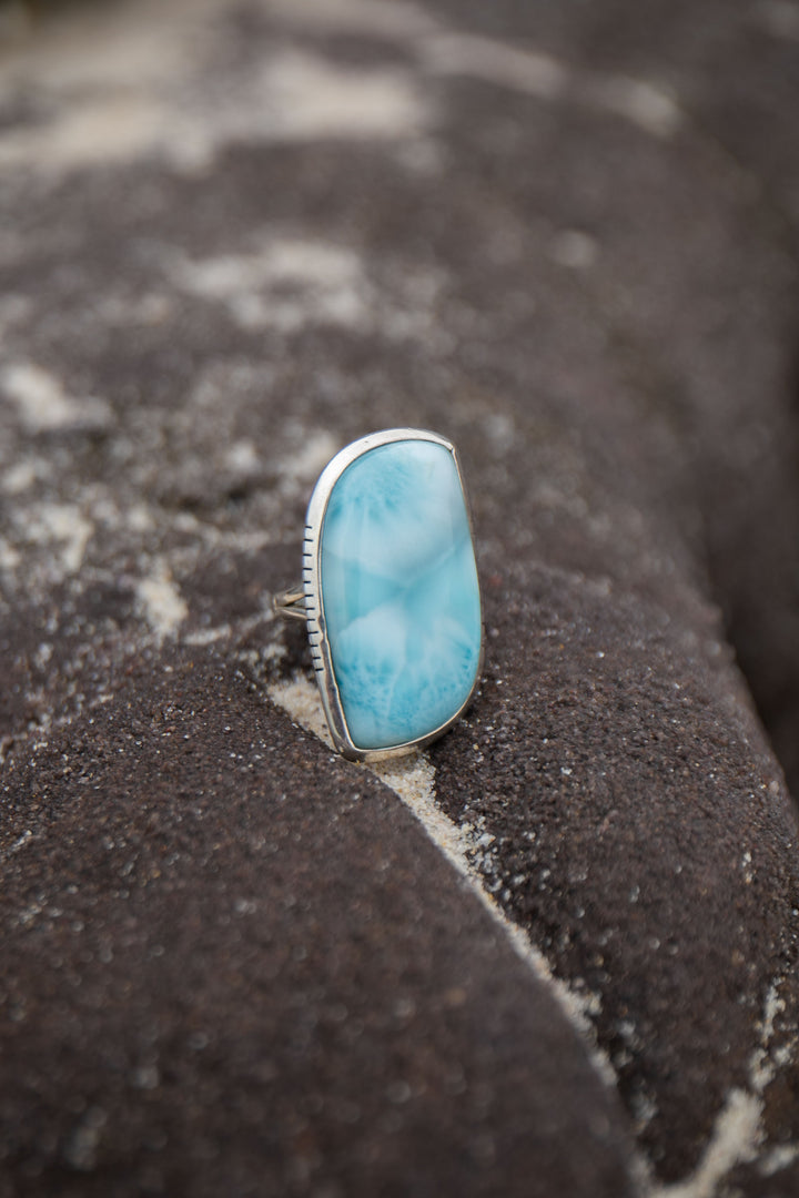 Larimar Ring in Unique Sterling Silver Setting - Size 5.5 US