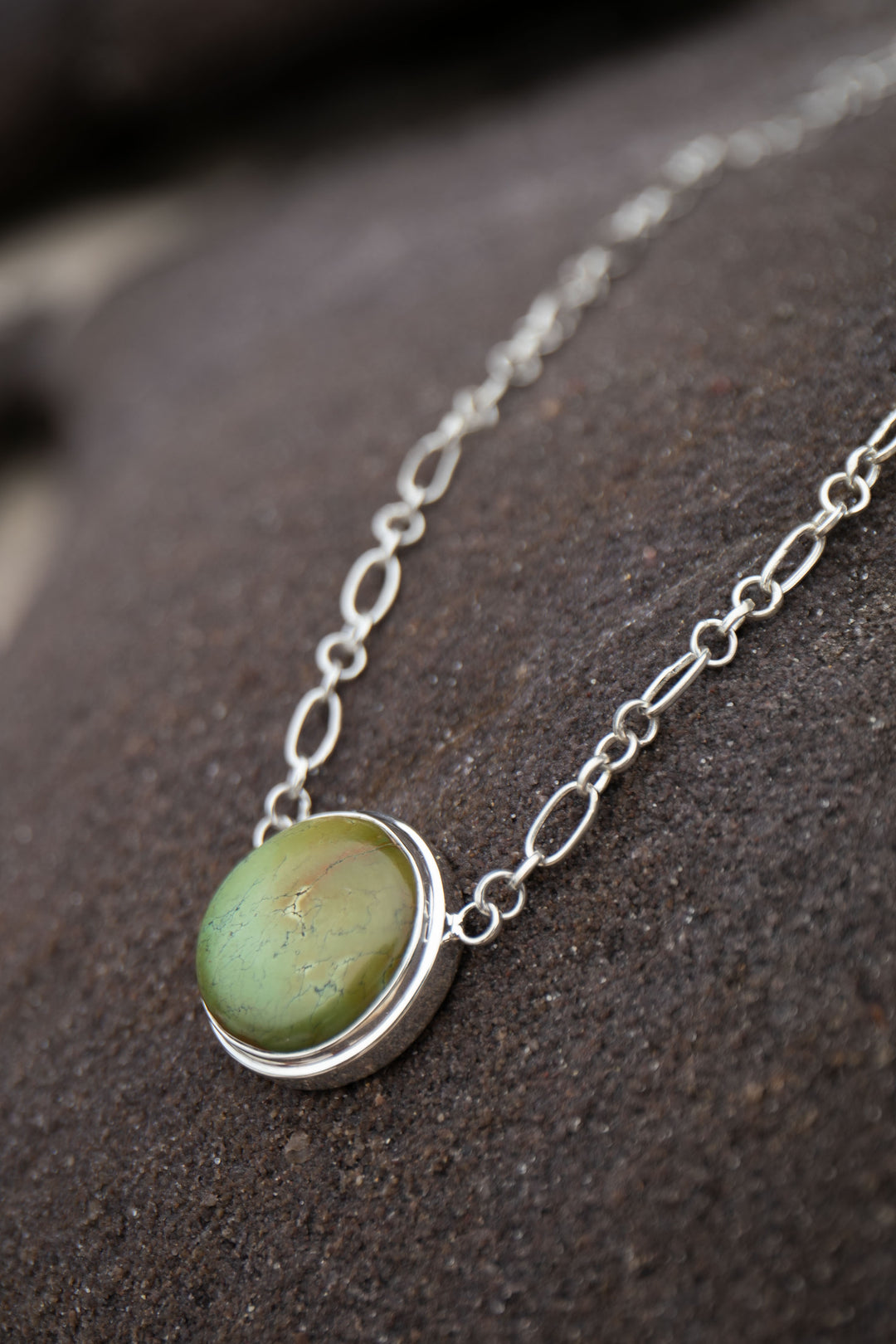 Natural Turquoise Pendant on Sterling Silver Link Chain