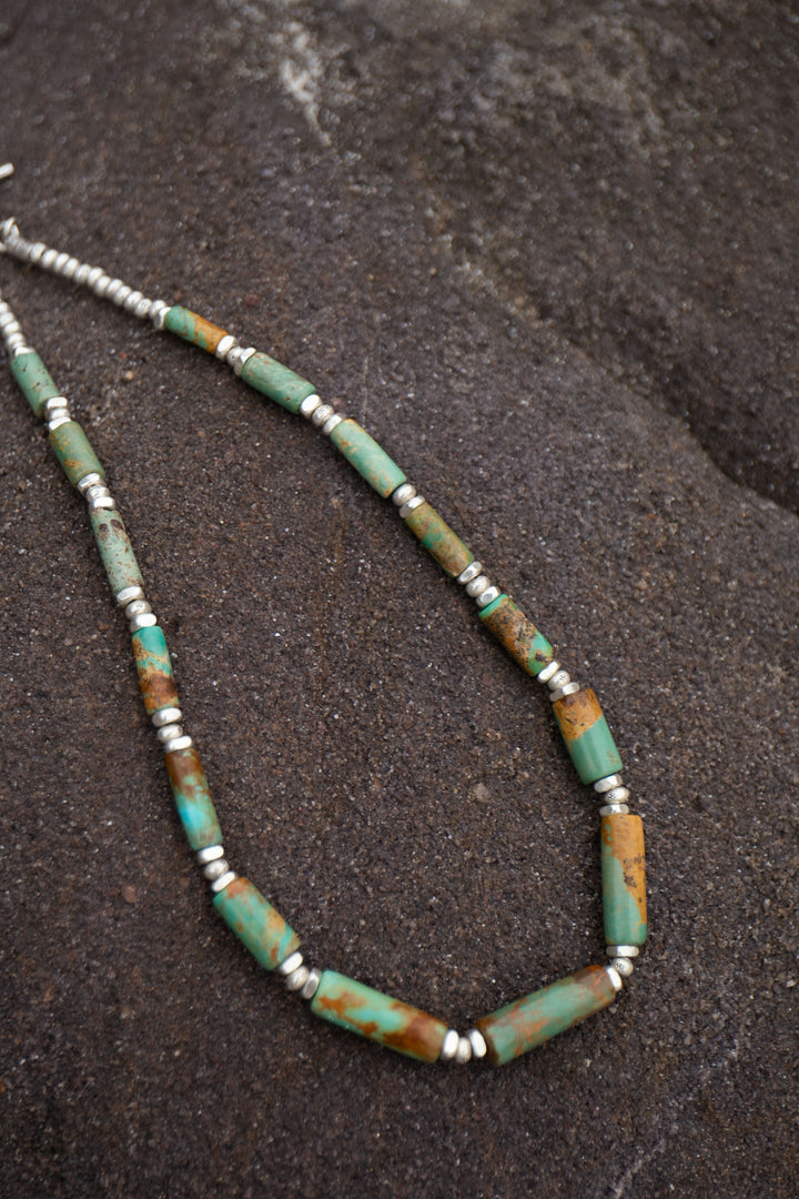 Chunky Natural Turquoise Necklace with Thai Hill Tribe Silver