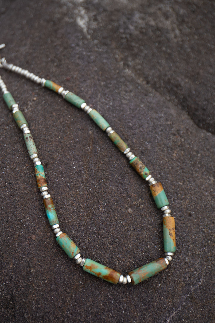 Chunky Natural Turquoise Necklace with Thai Hill Tribe Silver