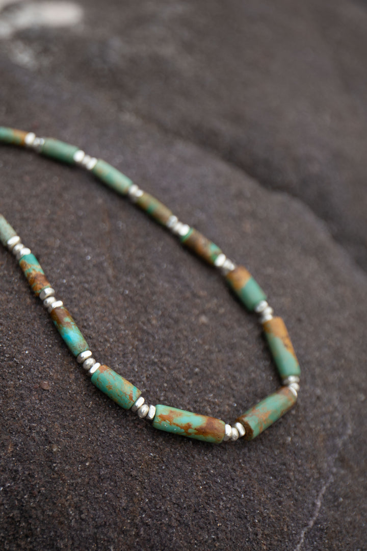 Chunky Natural Turquoise Necklace with Thai Hill Tribe Silver