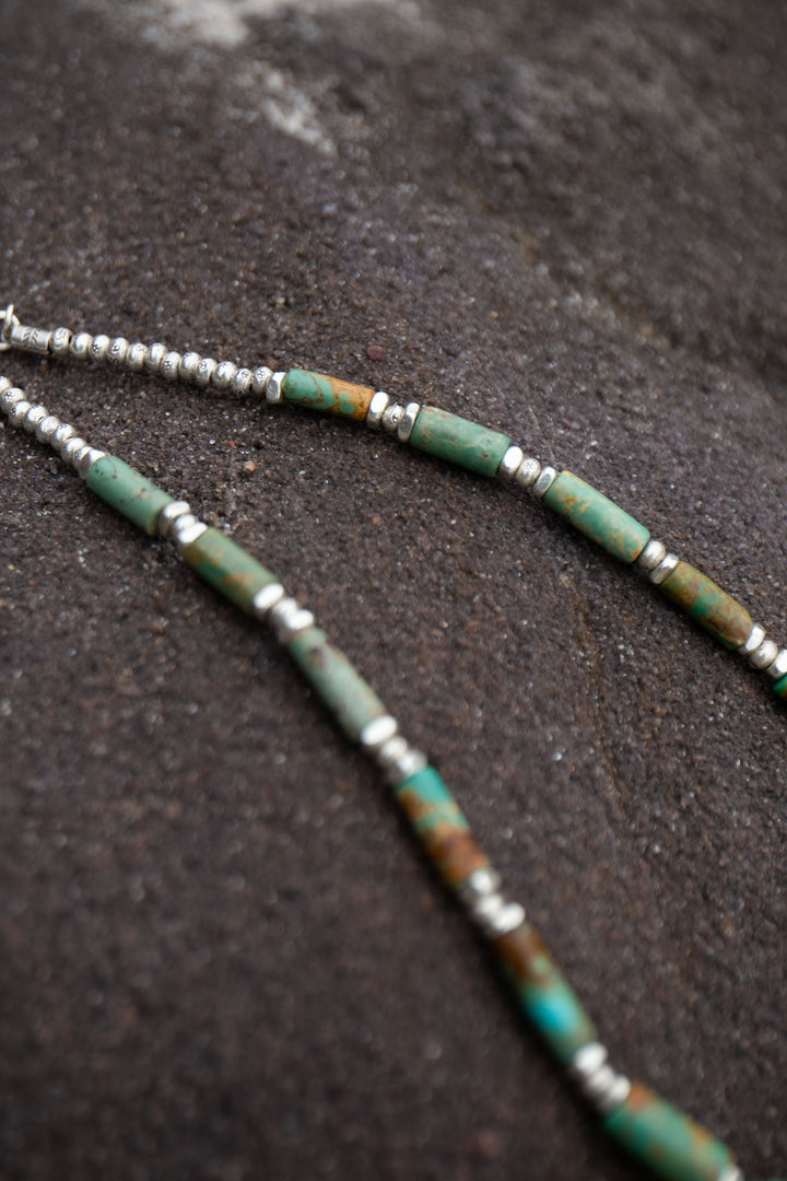 Chunky Natural Turquoise Necklace with Thai Hill Tribe Silver