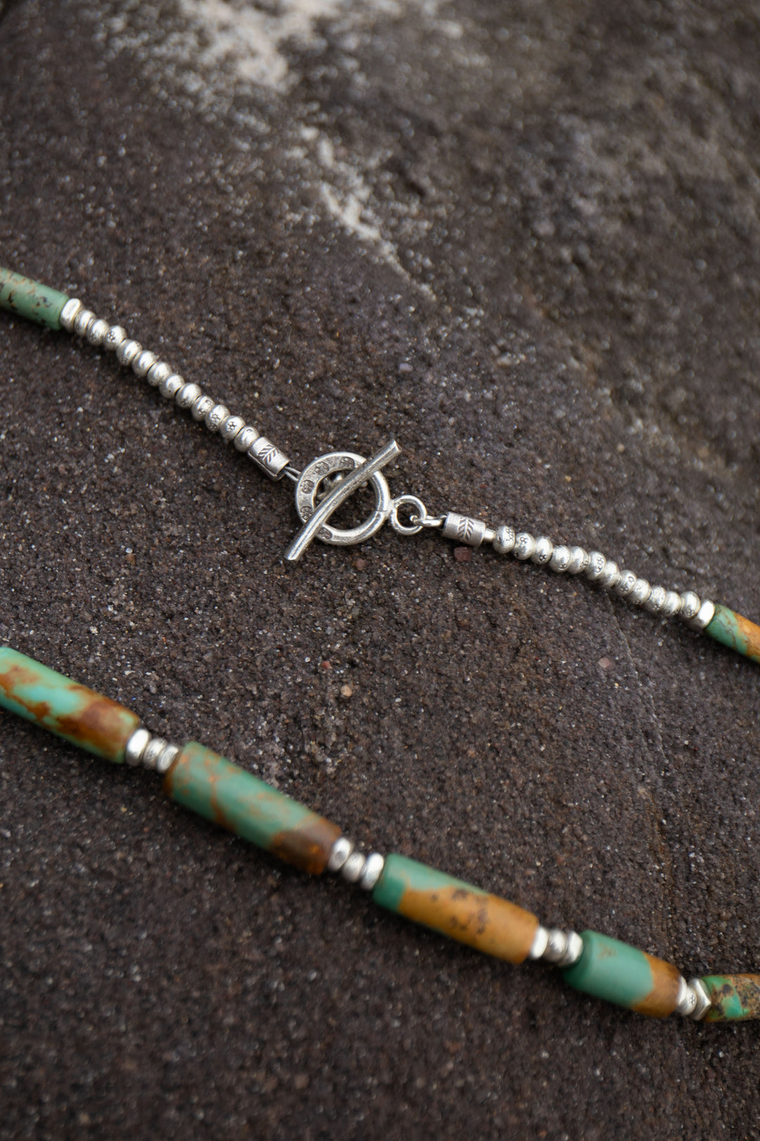 Chunky Natural Turquoise Necklace with Thai Hill Tribe Silver