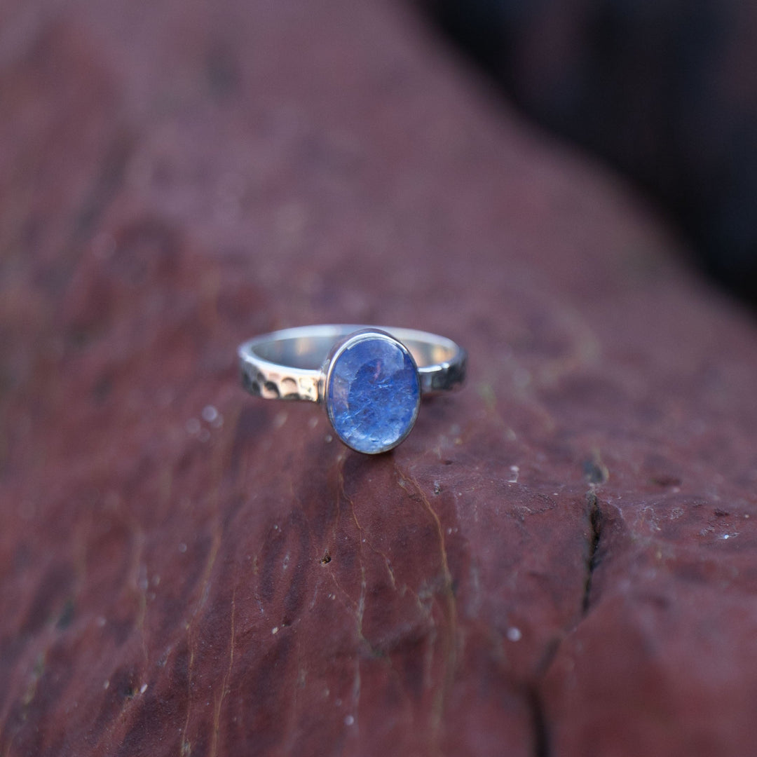 Tanzanite Ring in Beaten Sterling Silver Setting - Size 10 US