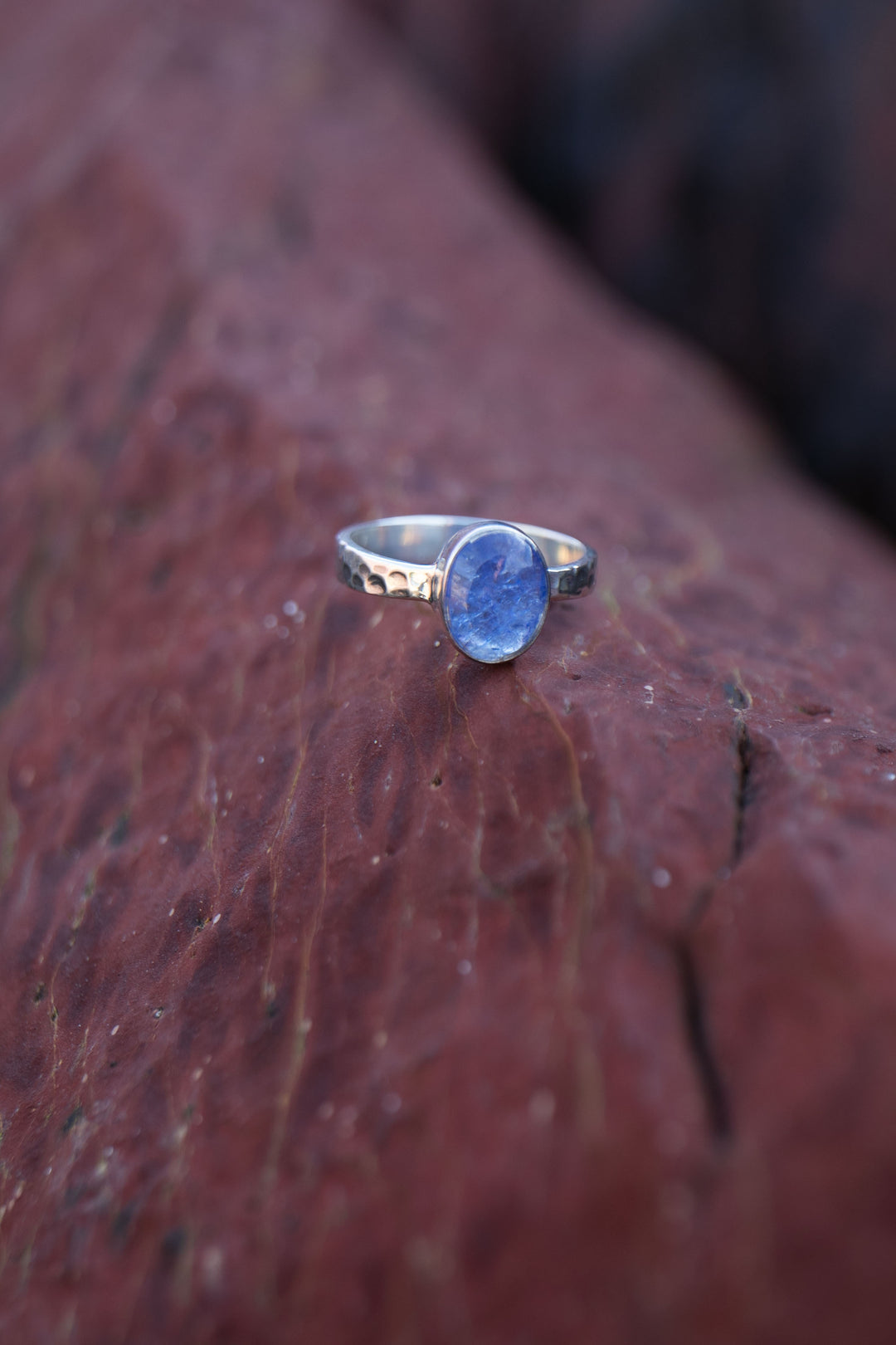 Tanzanite Ring in Beaten Sterling Silver Setting - Size 10 US