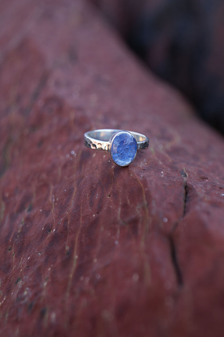 Tanzanite Ring in Beaten Sterling Silver Setting - Size 10 US