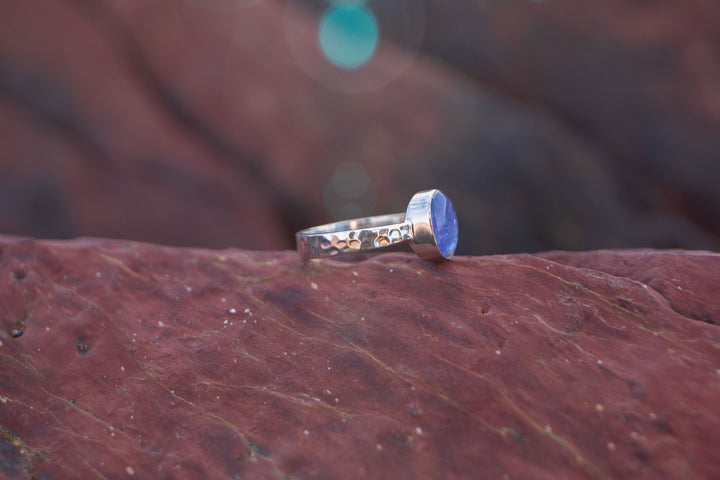 Tanzanite Ring in Beaten Sterling Silver Setting - Size 10 US