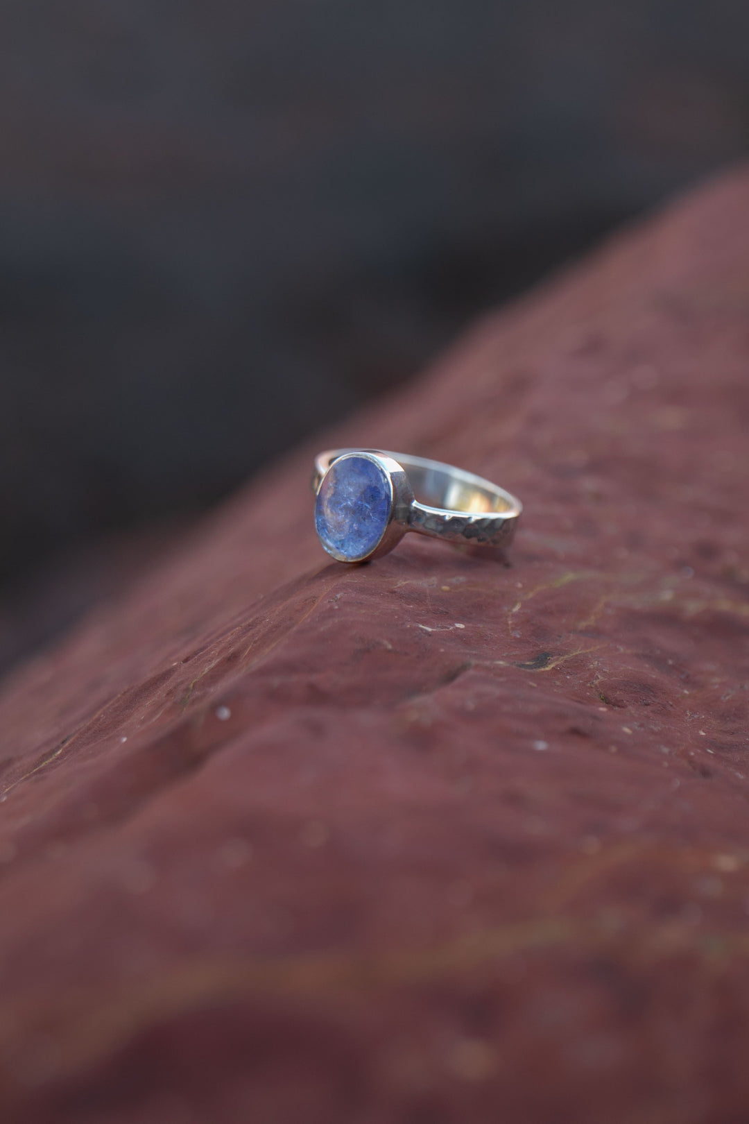 Tanzanite Ring in Beaten Sterling Silver Setting - Size 10 US