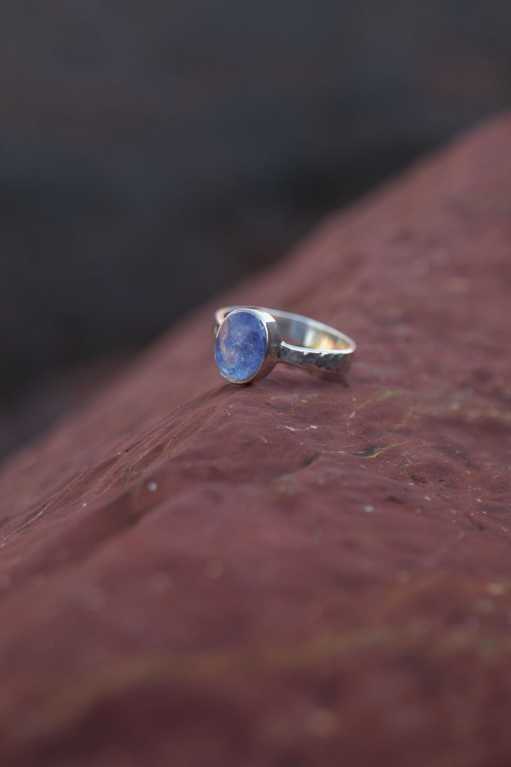 Tanzanite Ring in Beaten Sterling Silver Setting - Size 10 US