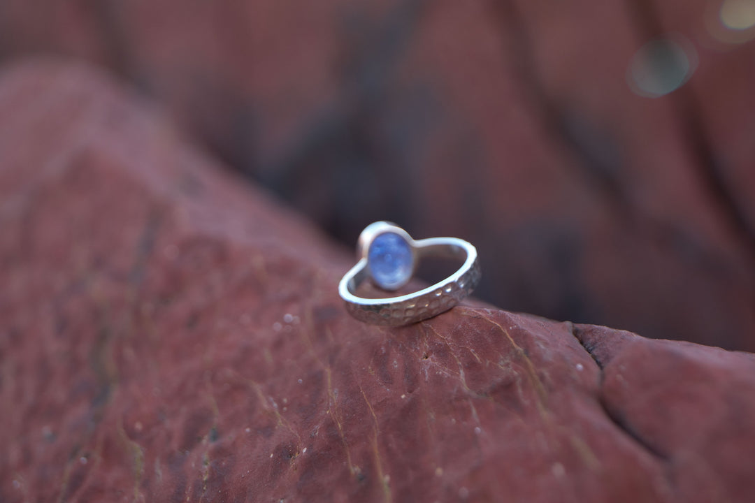 Tanzanite Ring in Beaten Sterling Silver Setting - Size 10 US