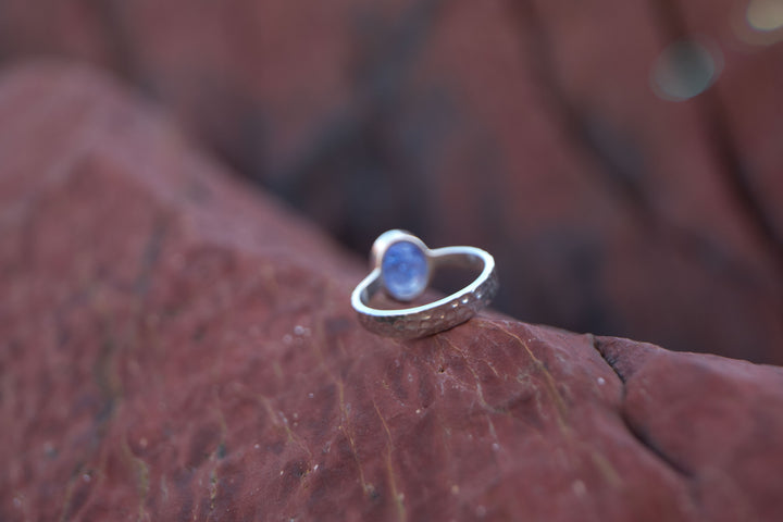 Tanzanite Ring in Beaten Sterling Silver Setting - Size 10 US