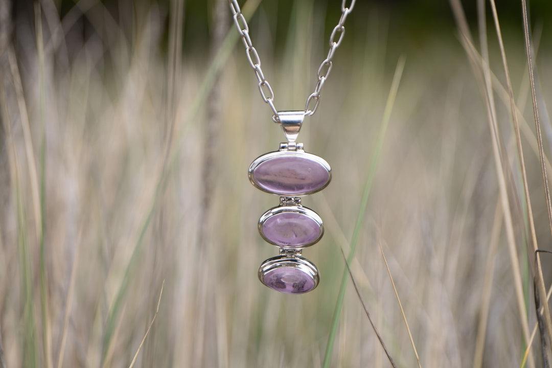 Triple Kunzite Pendant in 92.5% Sterling Silver Setting