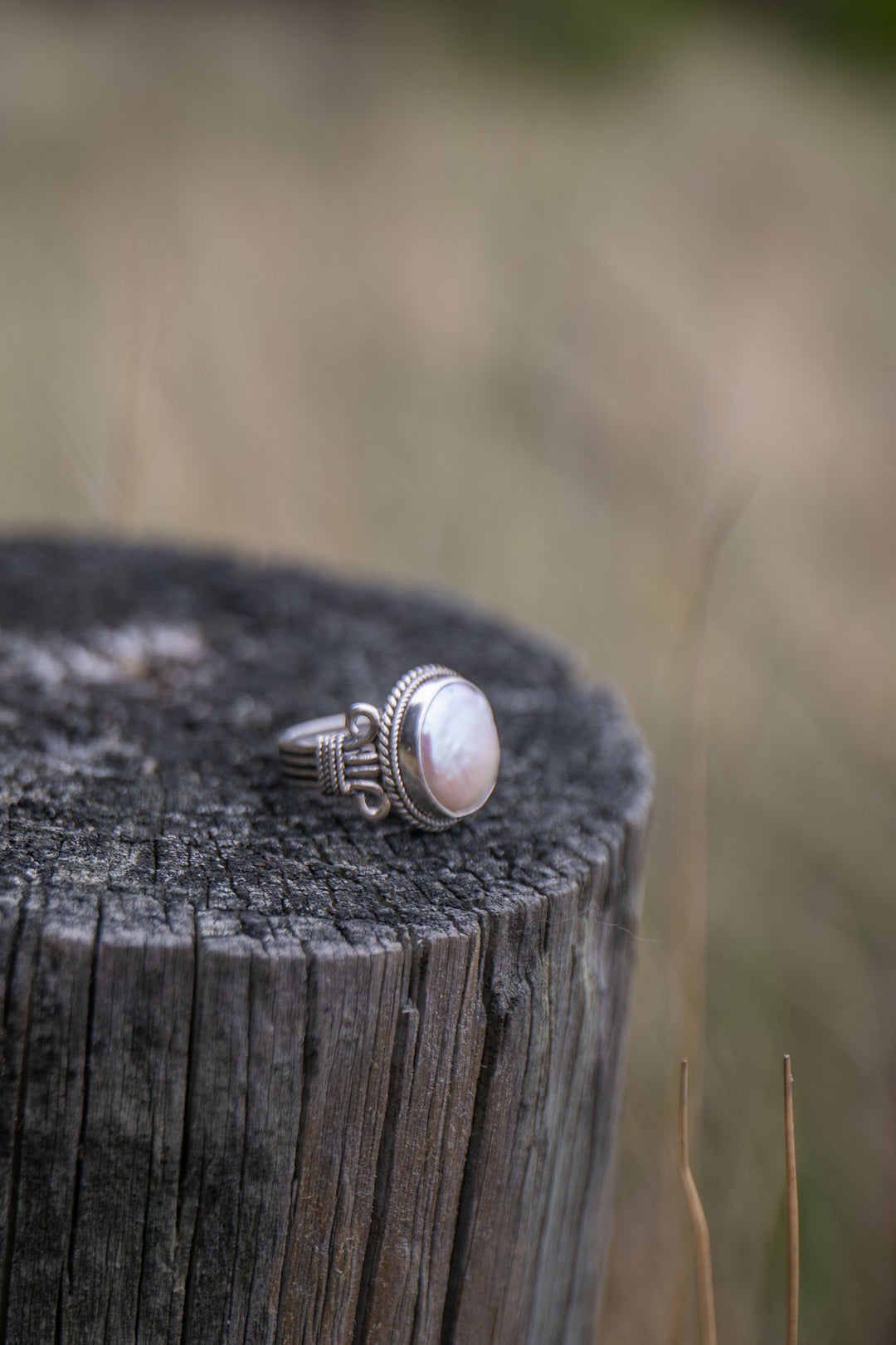 Freshwater Pearl Ring in Decorative Sterling Silver - Size 7.5 US