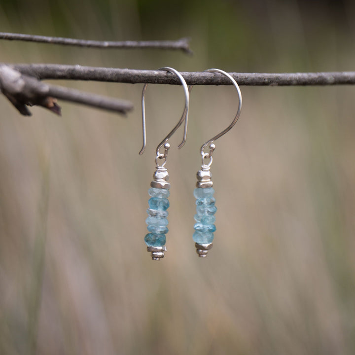 A Grade Stack Aquamarine Earrings with Thai Hill Tribe Silver Beads