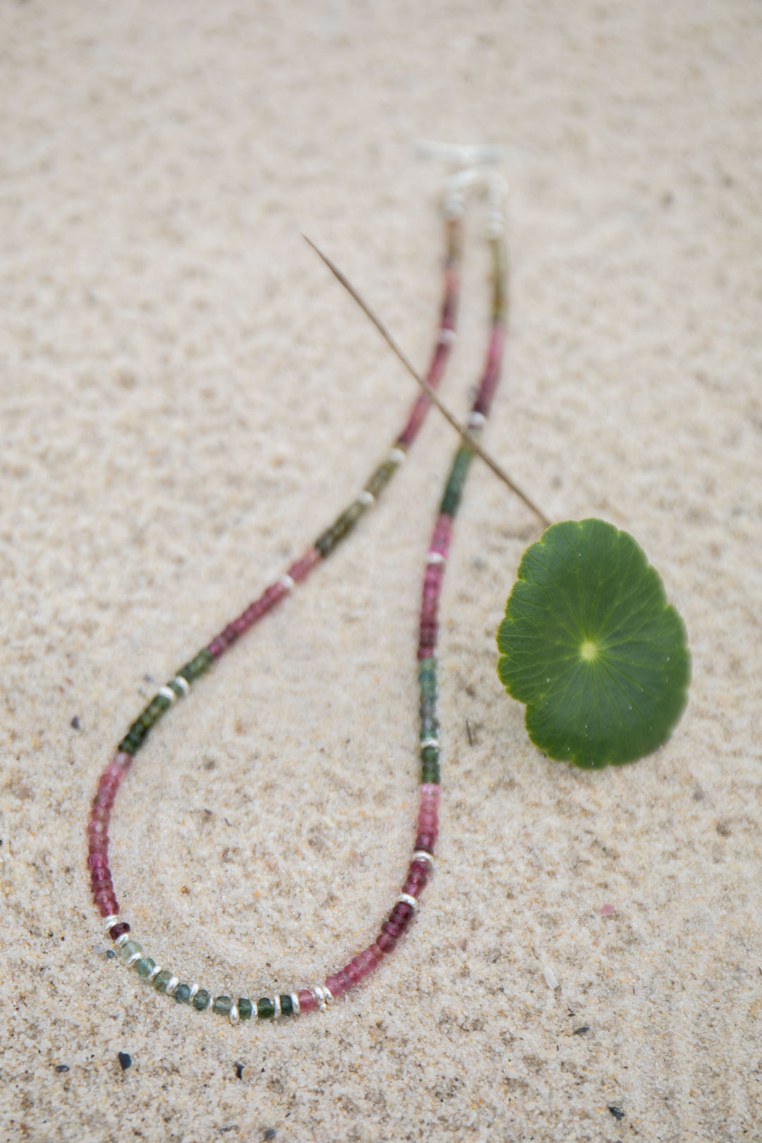 High Quality Graduated Watermelon Tourmaline + Thai Hill Tribe Silver Beaded Necklace