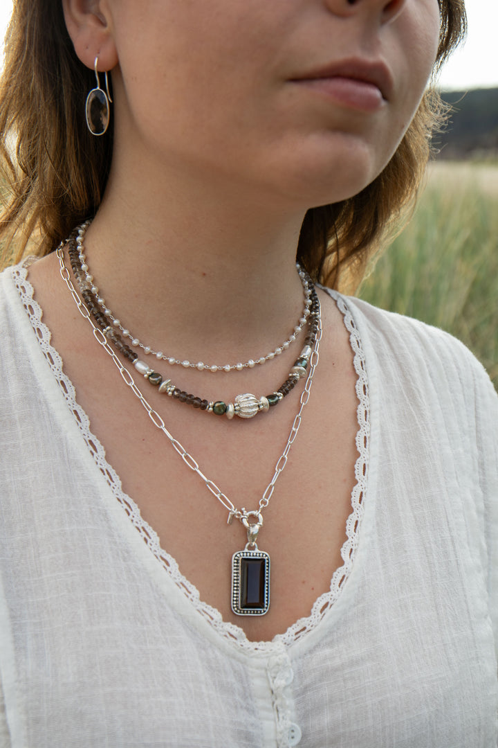 Simple Faceted Smokey Quartz Earrings in Sterling Silver