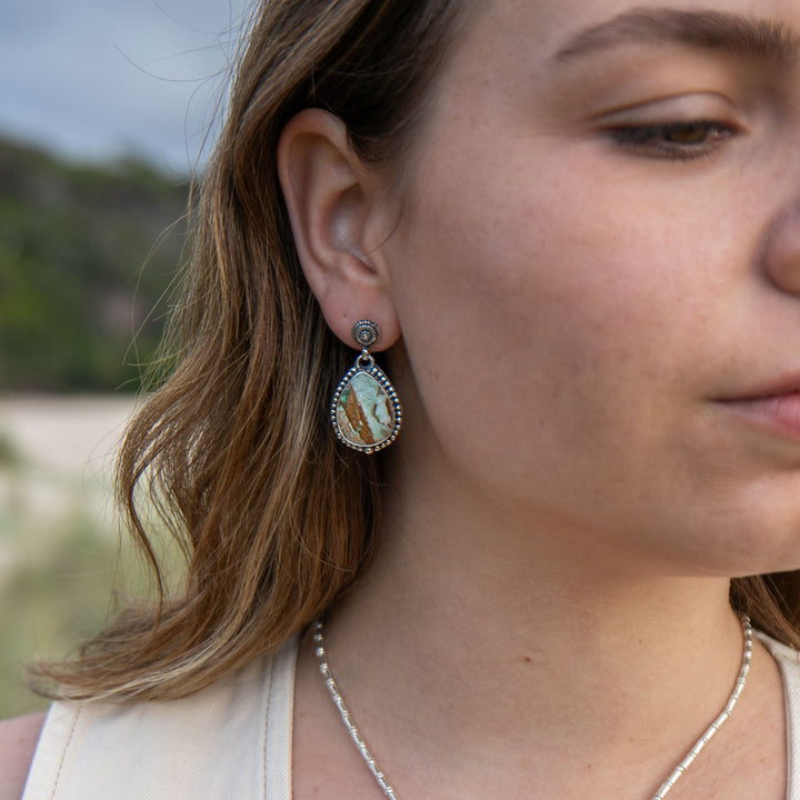 Teardrop Variscite Stud Earrings in Unique Sterling Silver