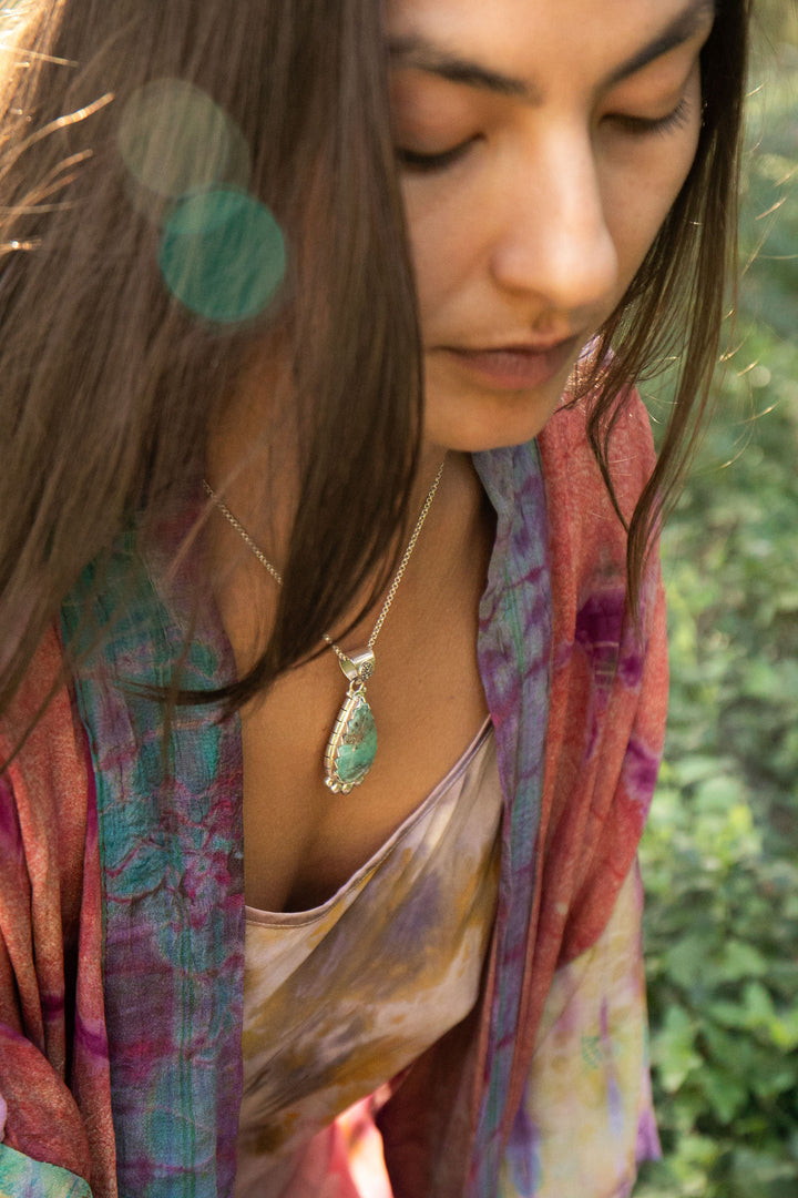 Statement Peruvian Opal Pendant in Tribal Sterling Silver Setting