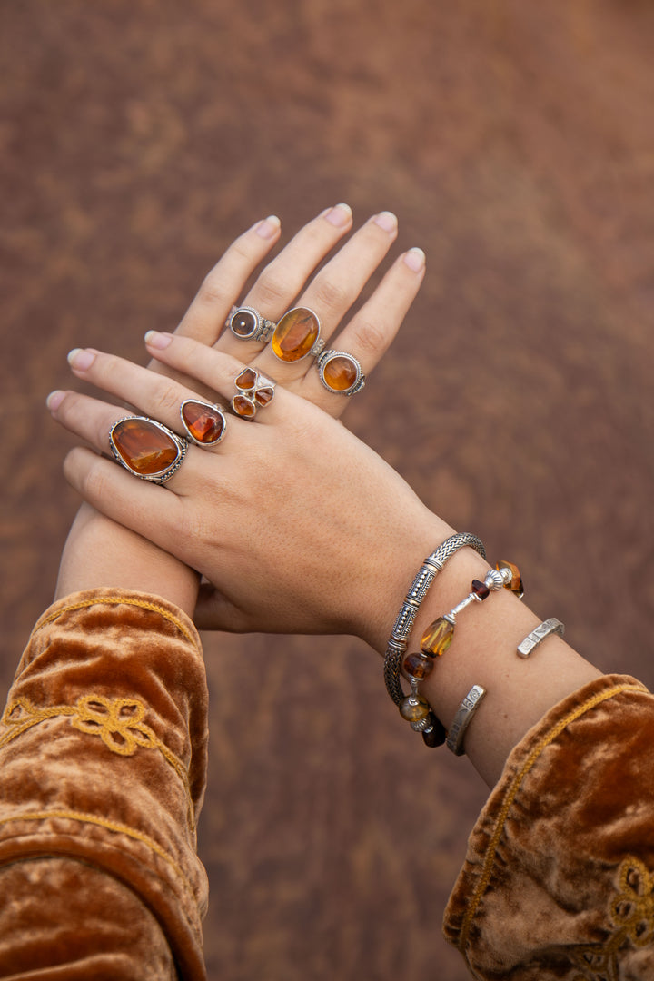 Beaded Amber and Thai Hill Tribe Silver Bracelet