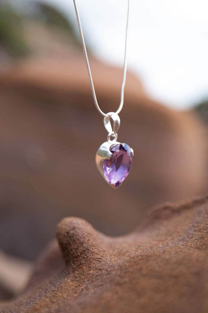 Faceted Amethyst Teardrop Pendant in Sterling Silver Setting