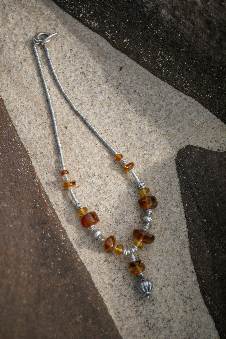 Handmade Amber Necklace with Thai Hill Tribe Silver