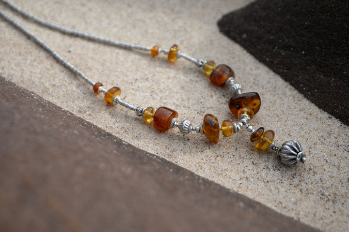 Handmade Amber Necklace with Thai Hill Tribe Silver