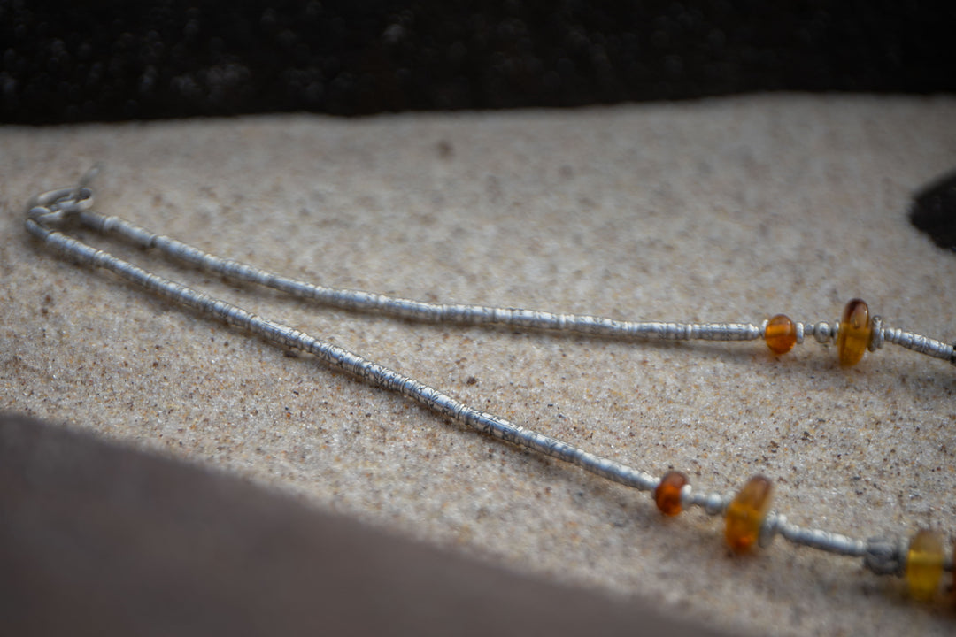 Handmade Amber Necklace with Thai Hill Tribe Silver