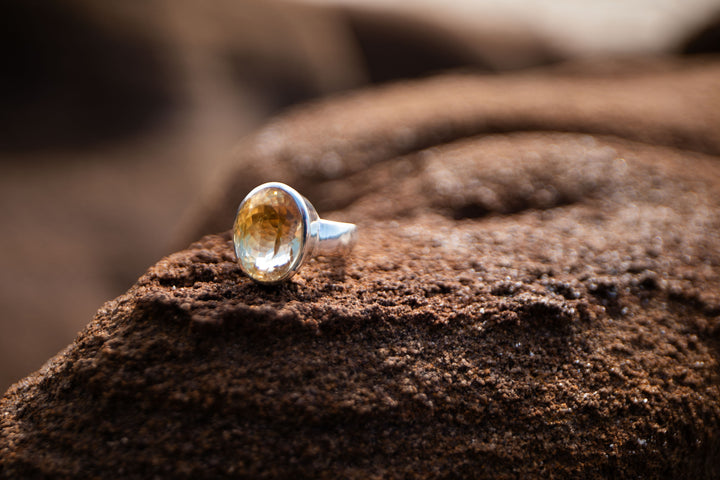 Faceted Citrine Ring in Sterling Silver - Size 6.5 US