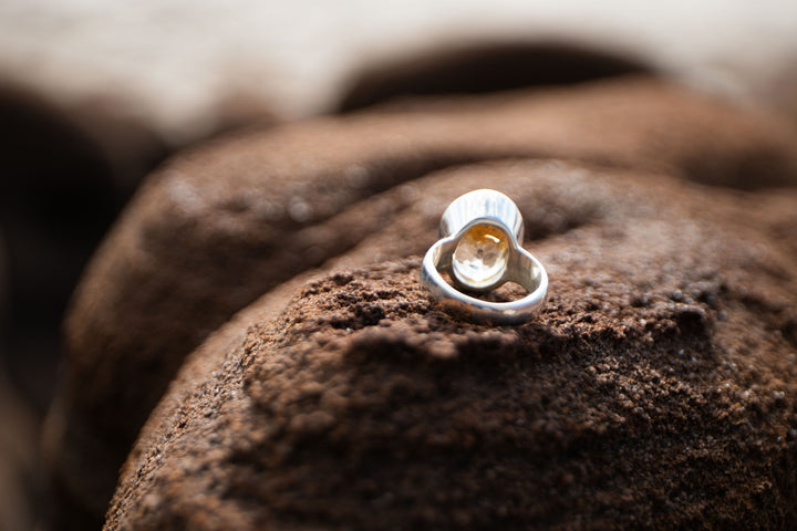 Faceted Citrine Ring in Sterling Silver - Size 6.5 US