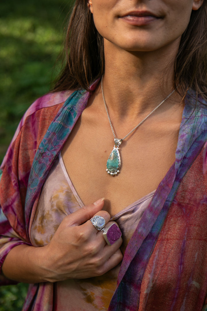Statement Peruvian Opal Pendant in Tribal Sterling Silver Setting