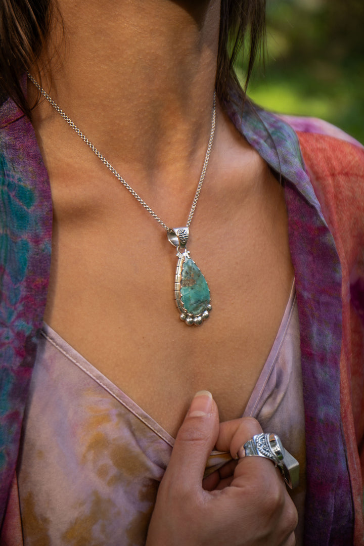 Statement Peruvian Opal Pendant in Tribal Sterling Silver Setting
