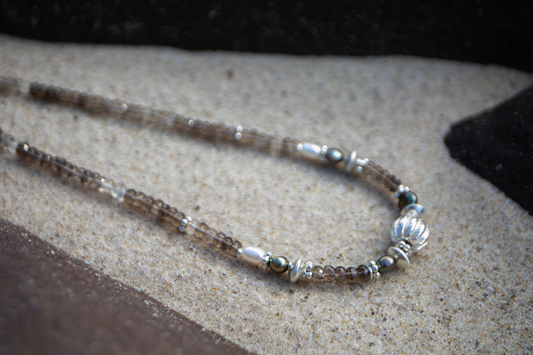 Smokey Quartz, Pearl and Thai Hill Tribe Silver Necklace