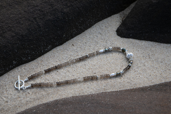 Smokey Quartz, Pearl and Thai Hill Tribe Silver Necklace