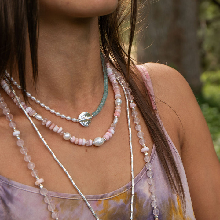 Pearl and Aquamarine Necklace with Thai Hill Tribe Silver