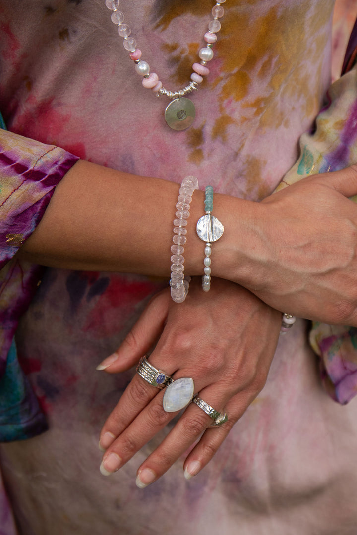 Pearl and Aquamarine Bracelet with Thai Hill Tribe Silver