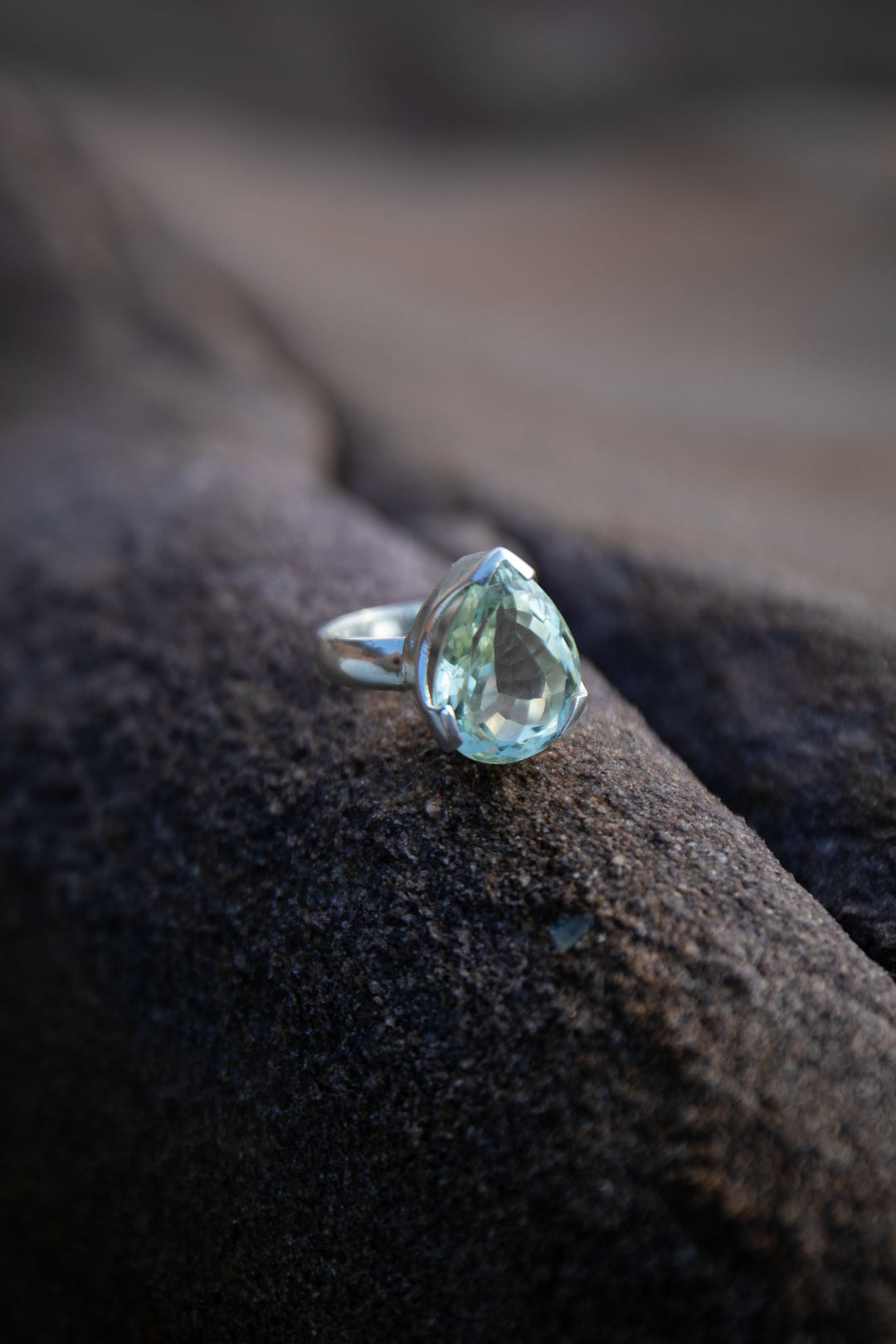 Faceted Green Amethyst Ring in Sterling Silver Setting - Size 9 US