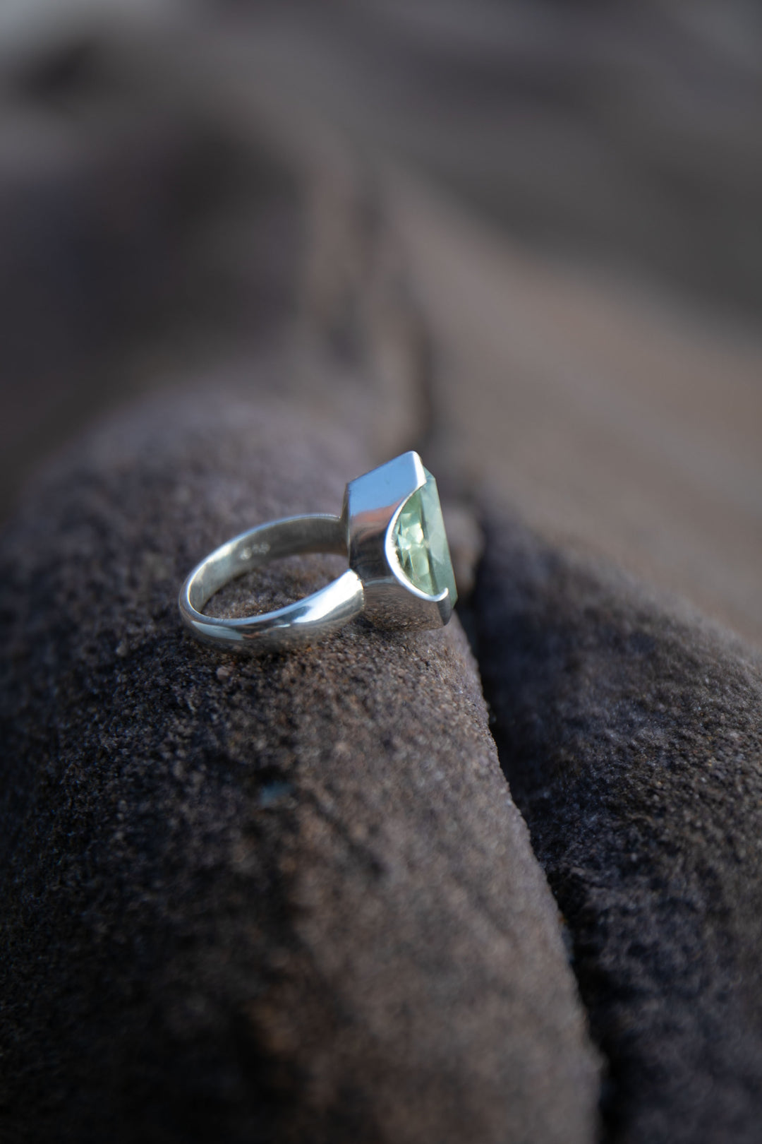 Faceted Green Amethyst Ring in Sterling Silver Setting - Size 9 US