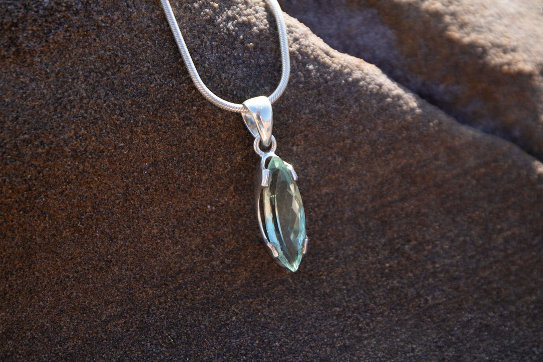 Faceted Green Amethyst Prasiolite Pendant in Unique Sterling Silver