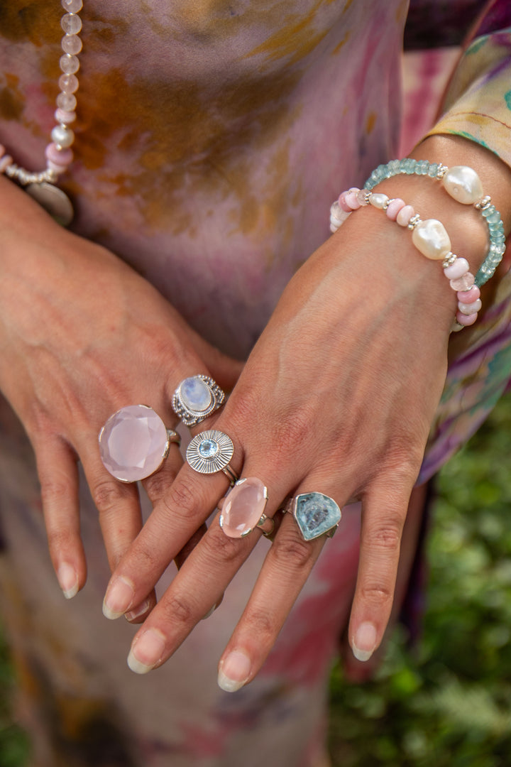 Raw Mozambique Aquamarine Ring with Beaten Adjustable Band