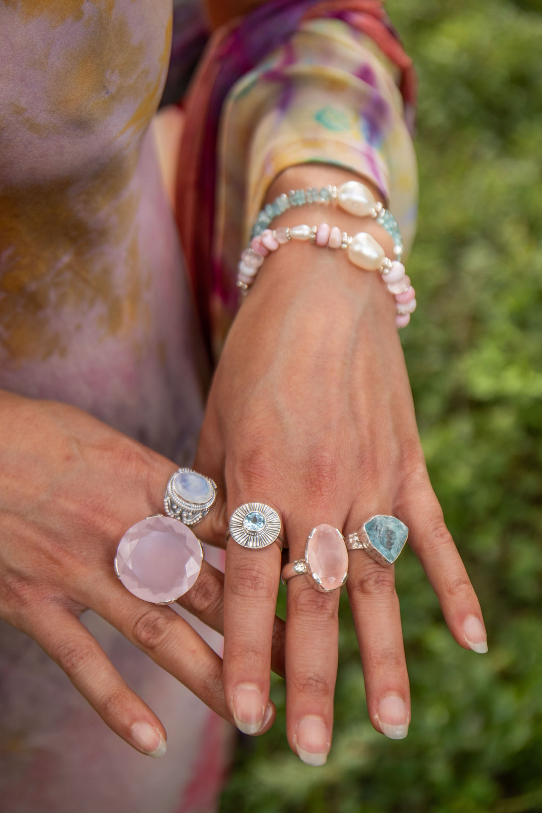 Pink Rose Quartz Ring set in Sterling Silver - Size 8 US