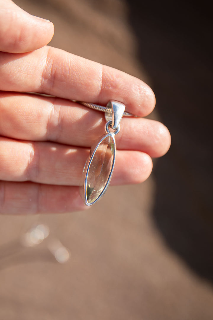 Faceted Green Amethyst Prasiolite Pendant in Unique Sterling Silver