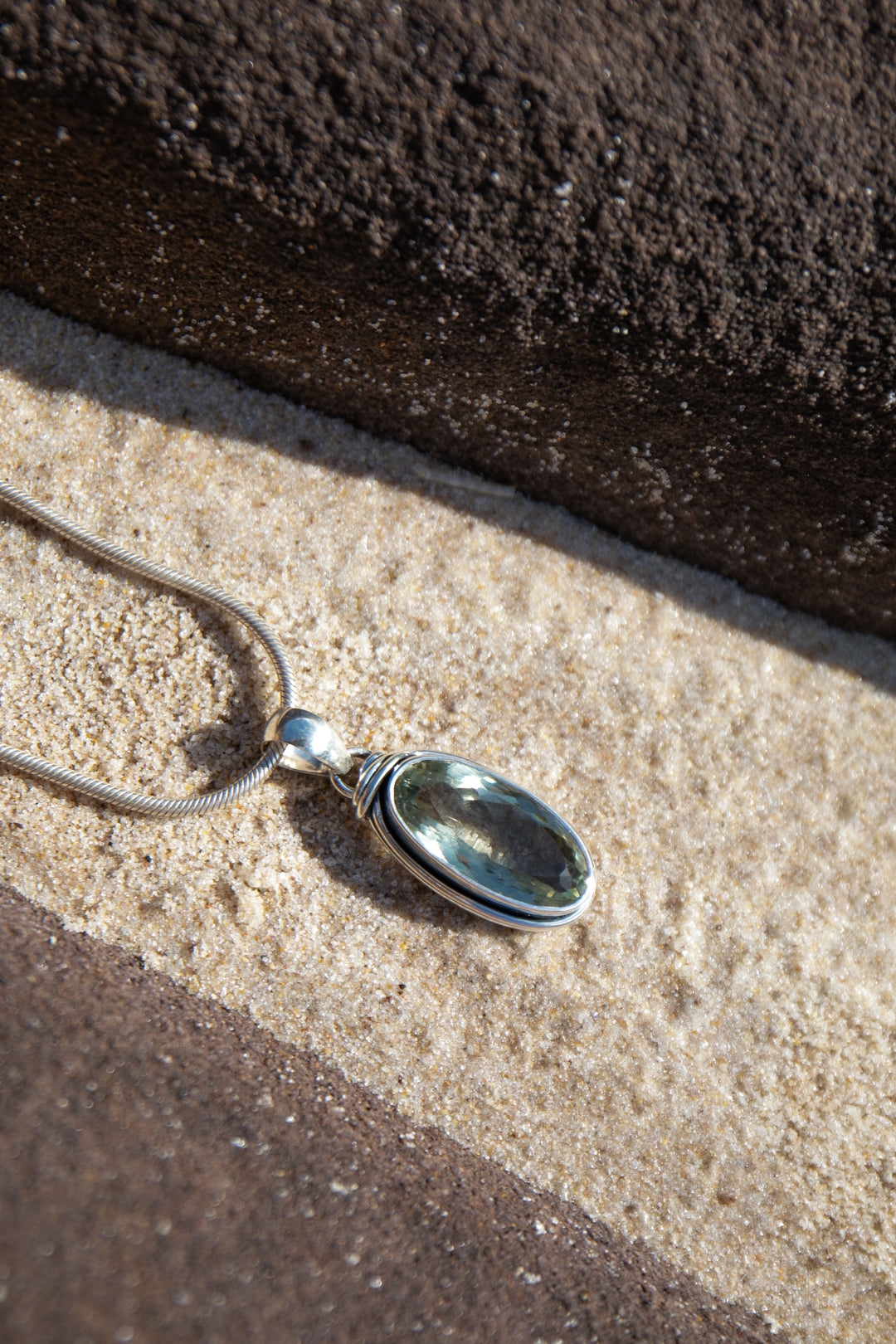 Green Amethyst or Prasiolite Pendant in Unique Sterling Silver