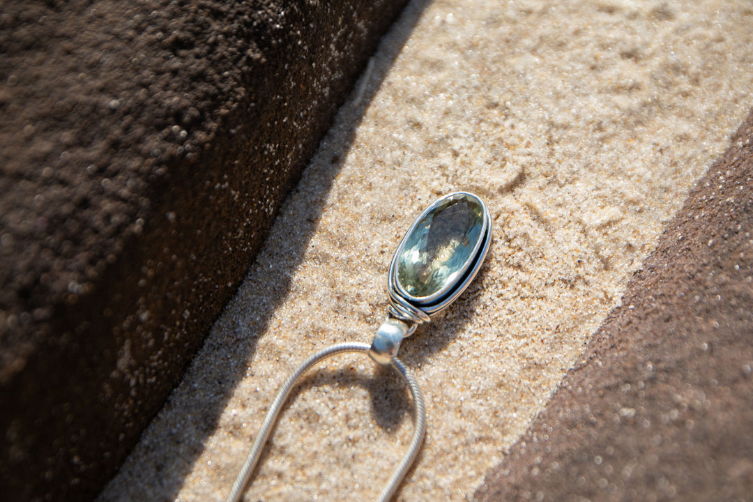 Green Amethyst or Prasiolite Pendant in Unique Sterling Silver