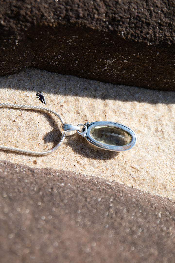 Green Amethyst or Prasiolite Pendant in Unique Sterling Silver