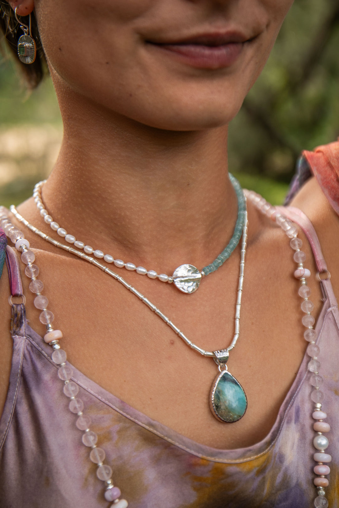 Pearl and Aquamarine Necklace with Thai Hill Tribe Silver
