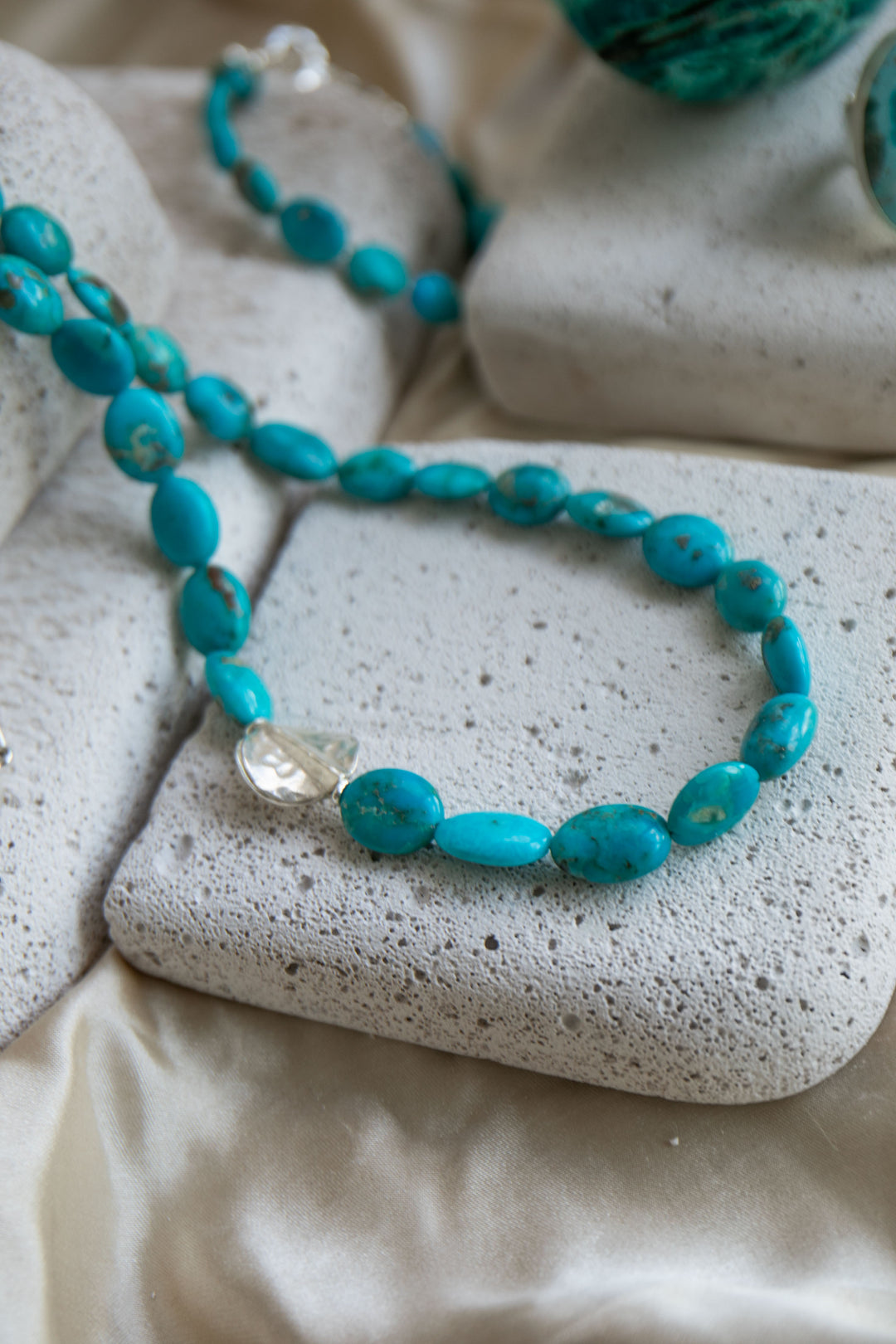 Natural Arizona Turquoise Necklace with Thai Hill Tribe Silver Beads