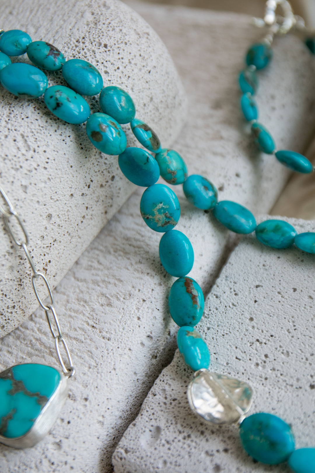 Natural Arizona Turquoise Necklace with Thai Hill Tribe Silver Beads