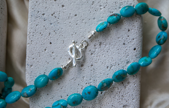 Natural Arizona Turquoise Necklace with Thai Hill Tribe Silver Beads