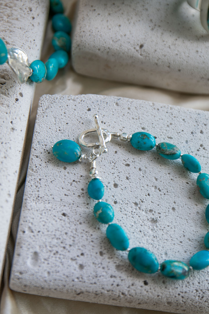 Genuine Arizona Turquoise Bracelet with Thai Hill Tribe Silver Beads